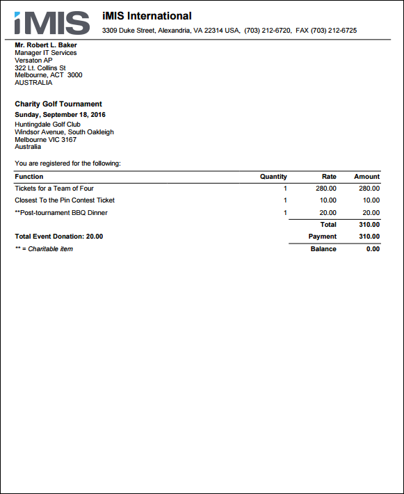 Viewing the Event Registration Confirmation report example